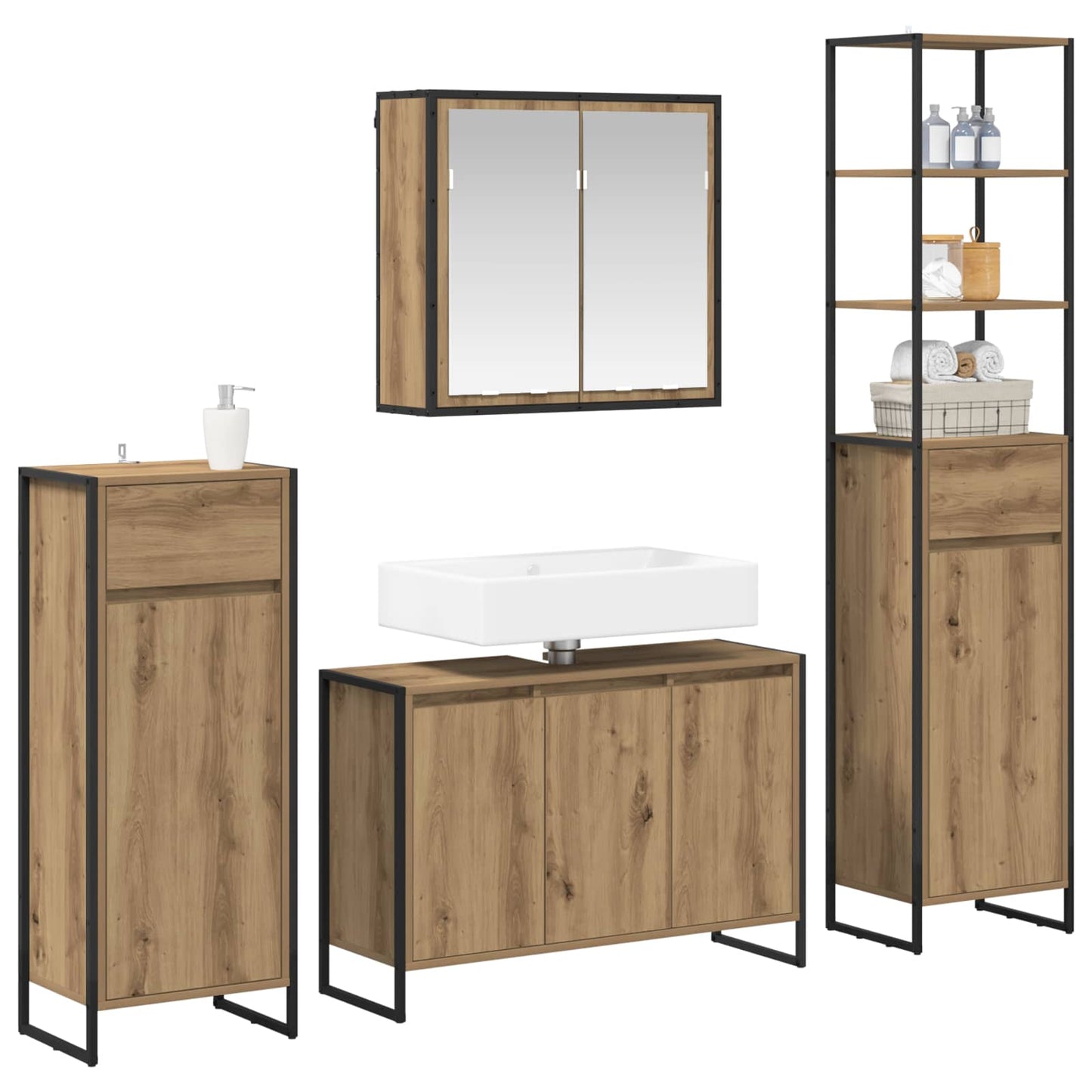 Bathroom Furniture Set with Drawer Artisan Oak Engineered Wood