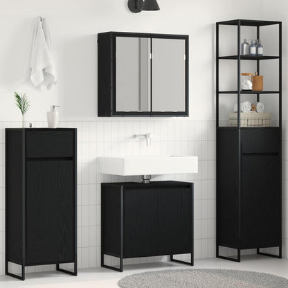 Bathroom Furniture Set with Drawer Black Oak Engineered Wood