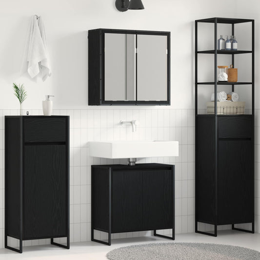 Bathroom Furniture Set with Drawer Black Oak Engineered Wood