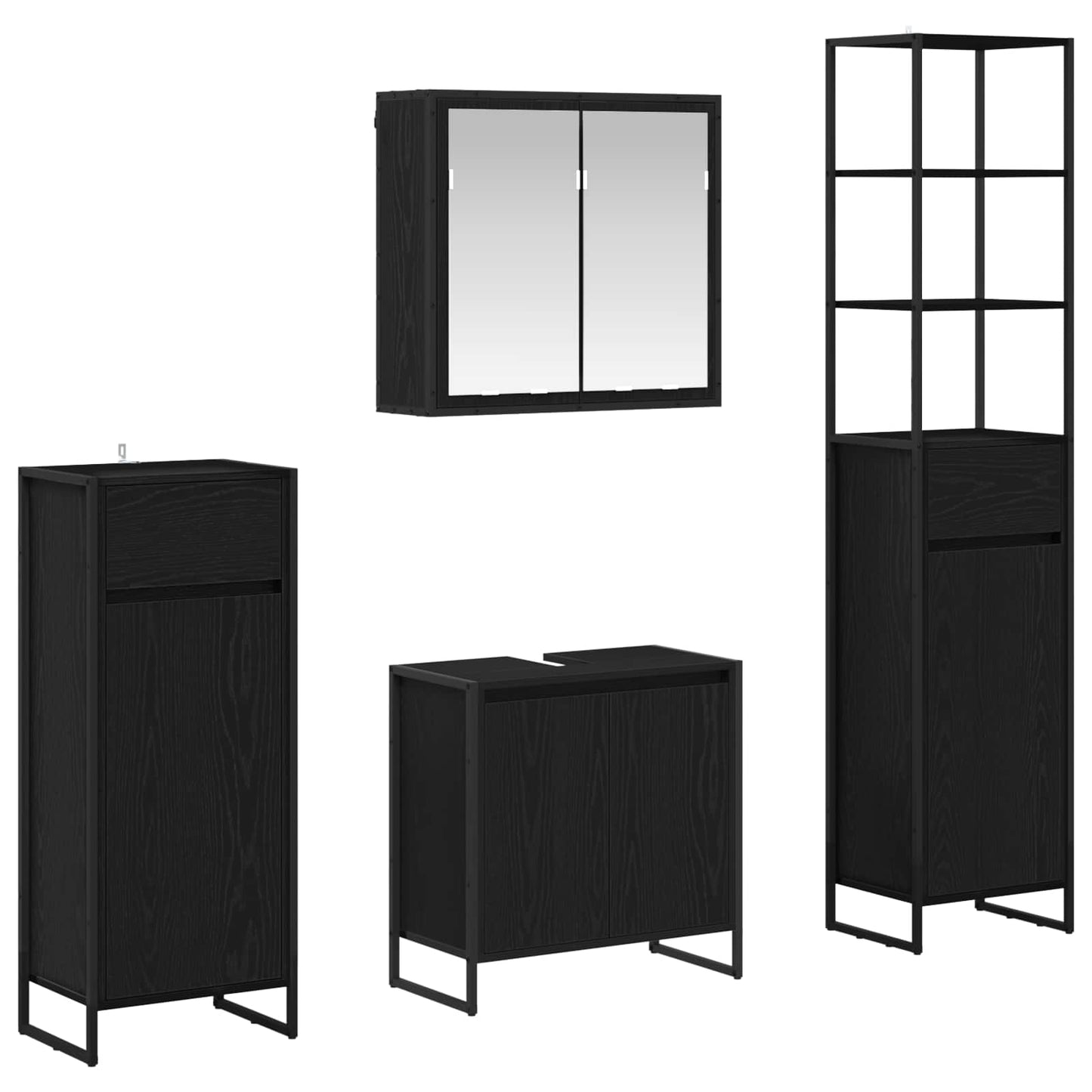 Bathroom Furniture Set with Drawer Black Oak Engineered Wood