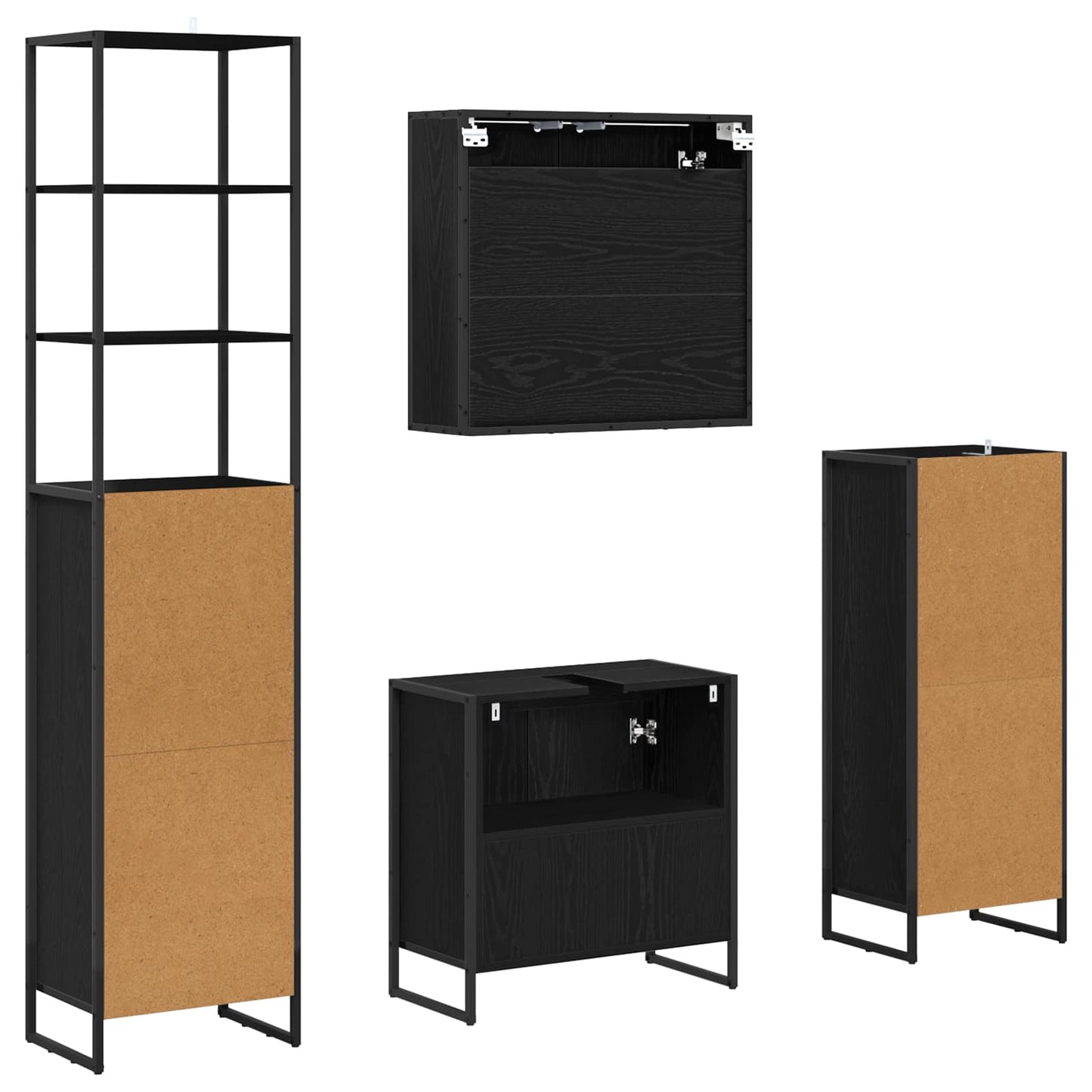 Bathroom Furniture Set with Drawer Black Oak Engineered Wood