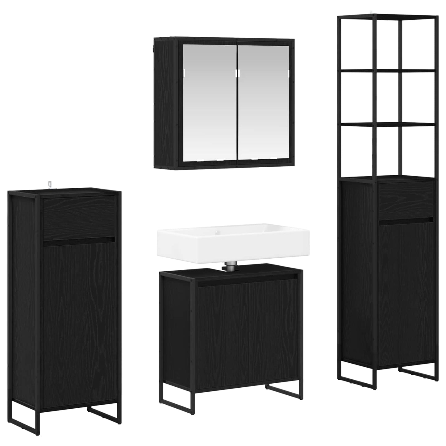 Bathroom Furniture Set with Drawer Black Oak Engineered Wood