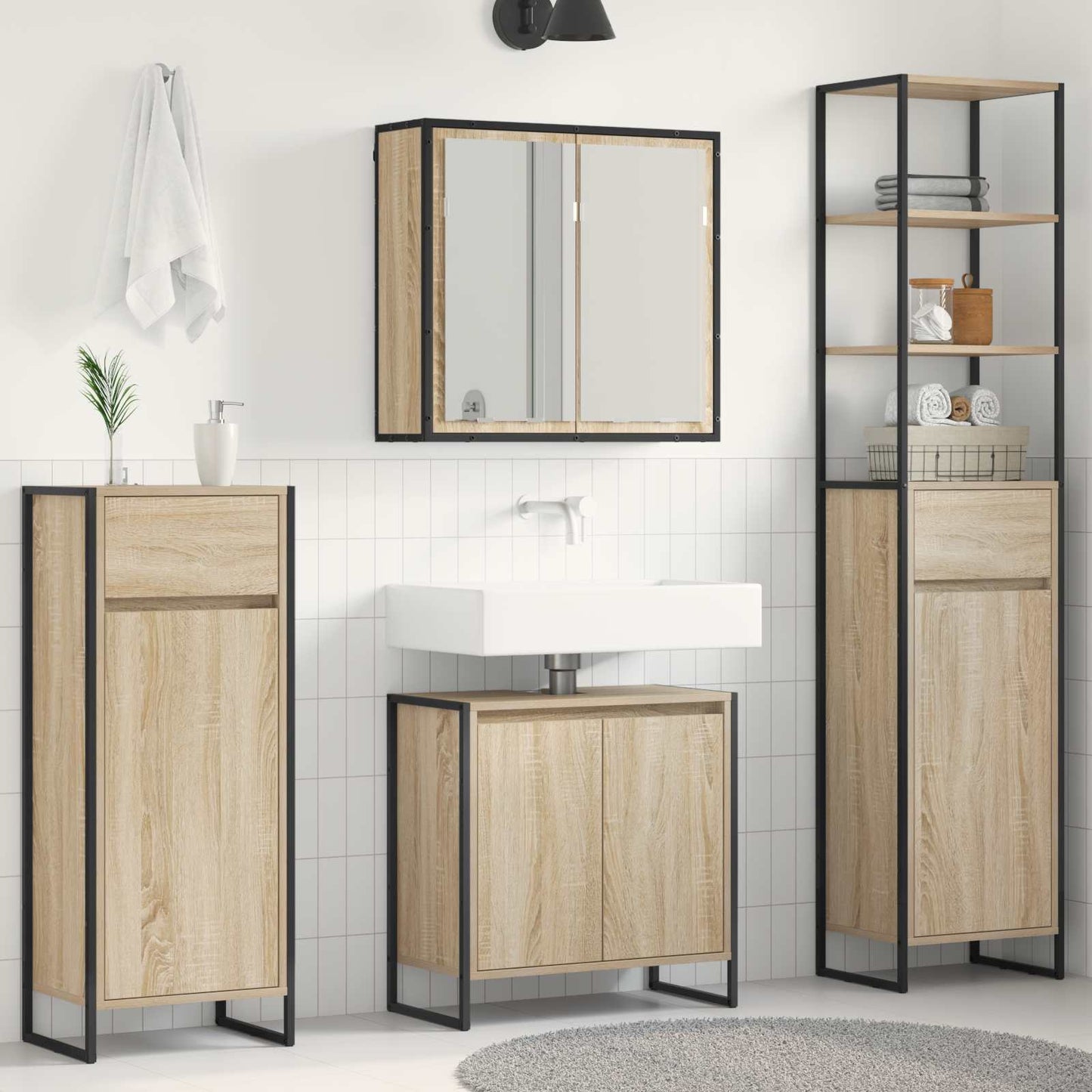 Bathroom Furniture Set with Drawer Sonoma Oak Engineered Wood