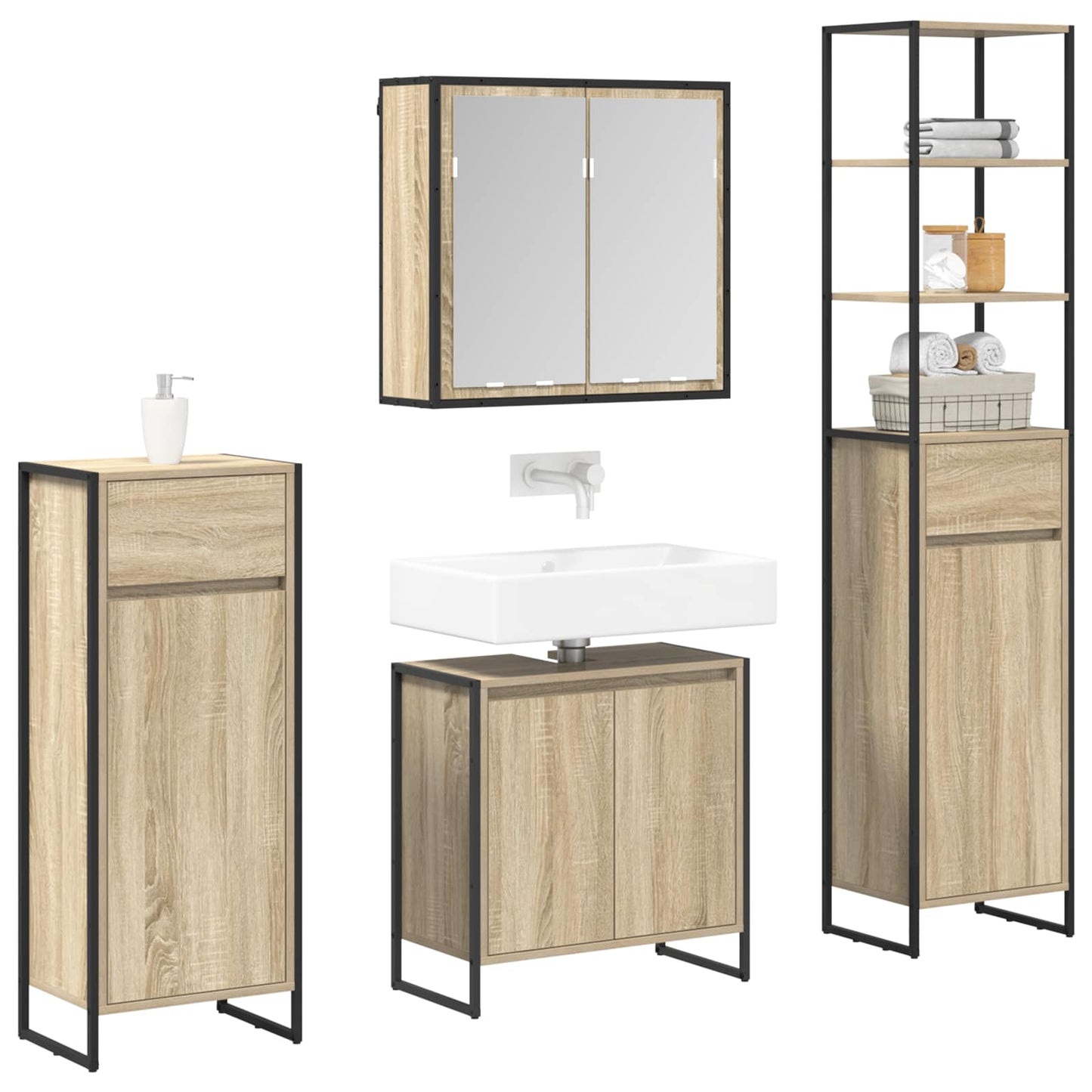 Bathroom Furniture Set with Drawer Sonoma Oak Engineered Wood