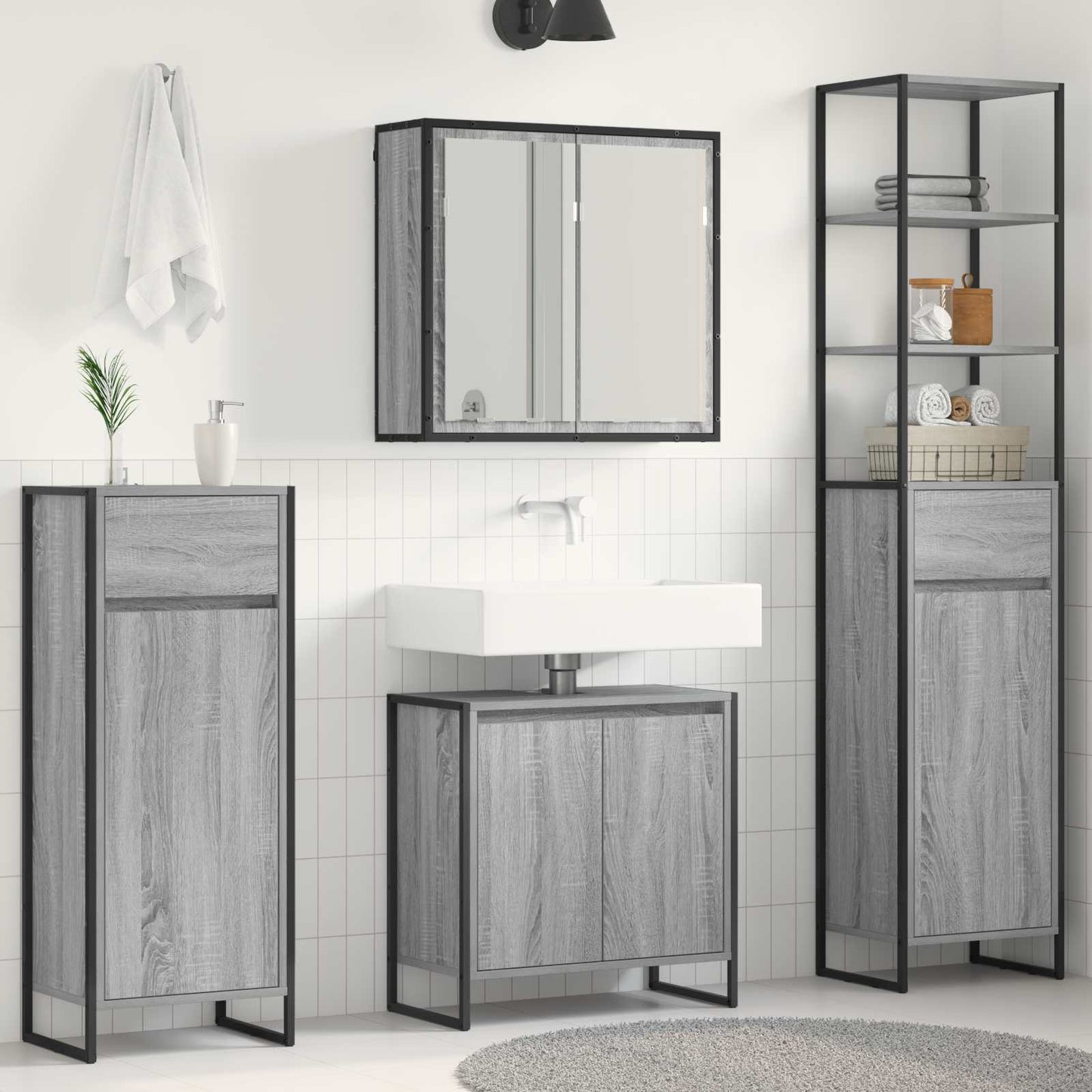 Bathroom Furniture Set with Drawer Grey Sonoma Engineered Wood