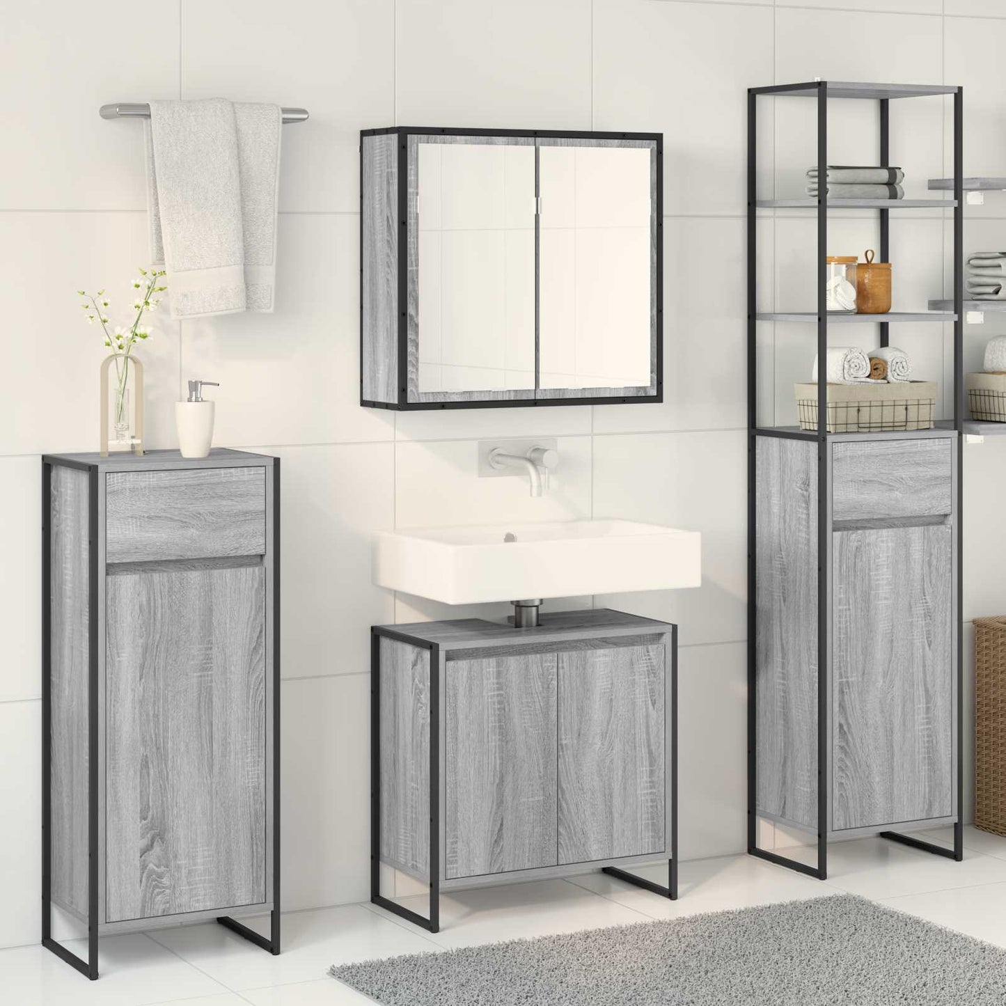 Bathroom Furniture Set with Drawer Grey Sonoma Engineered Wood