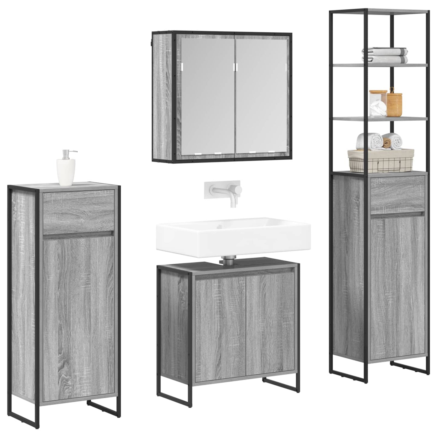 Bathroom Furniture Set with Drawer Grey Sonoma Engineered Wood