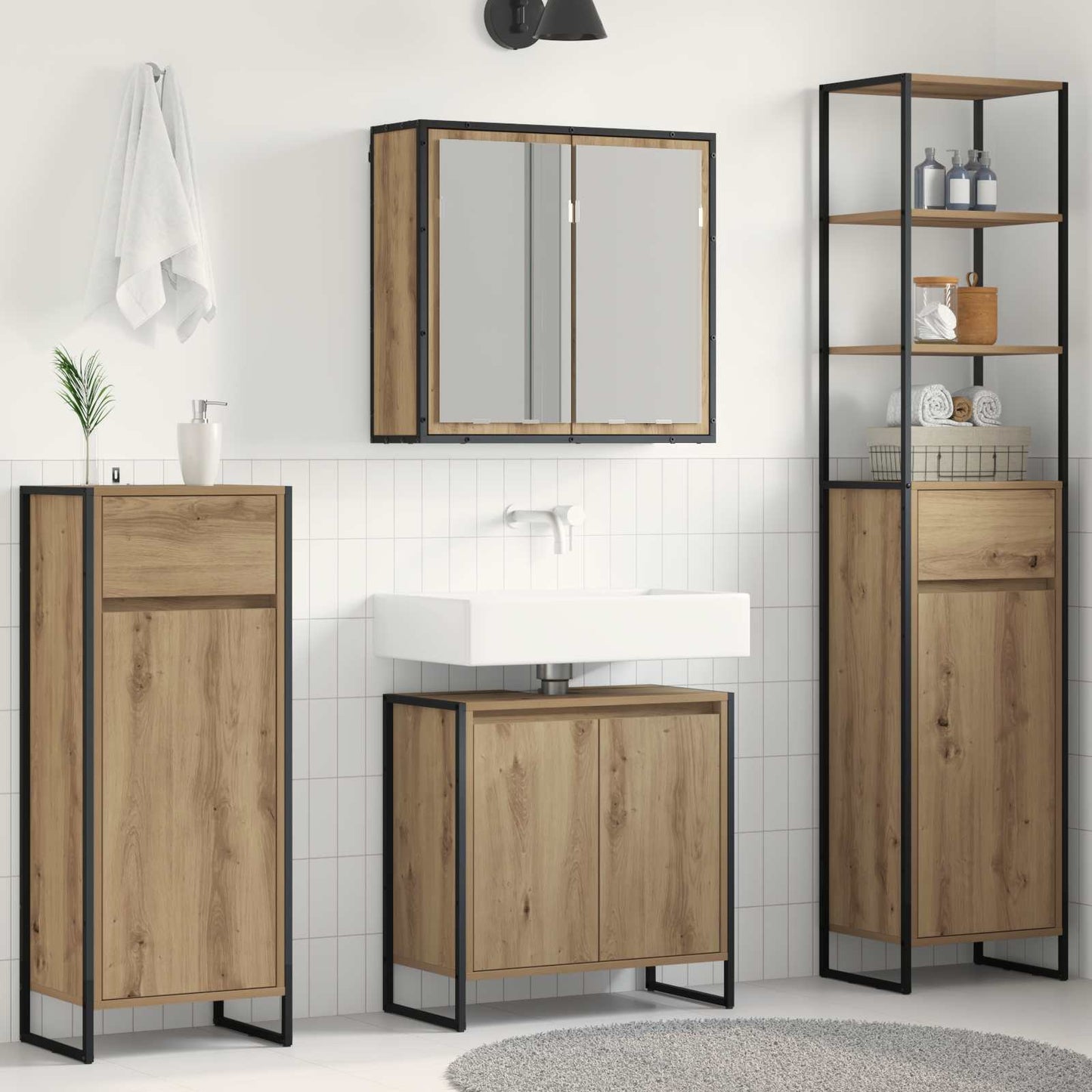 Bathroom Furniture Set with Drawer Artisan Oak Engineered Wood