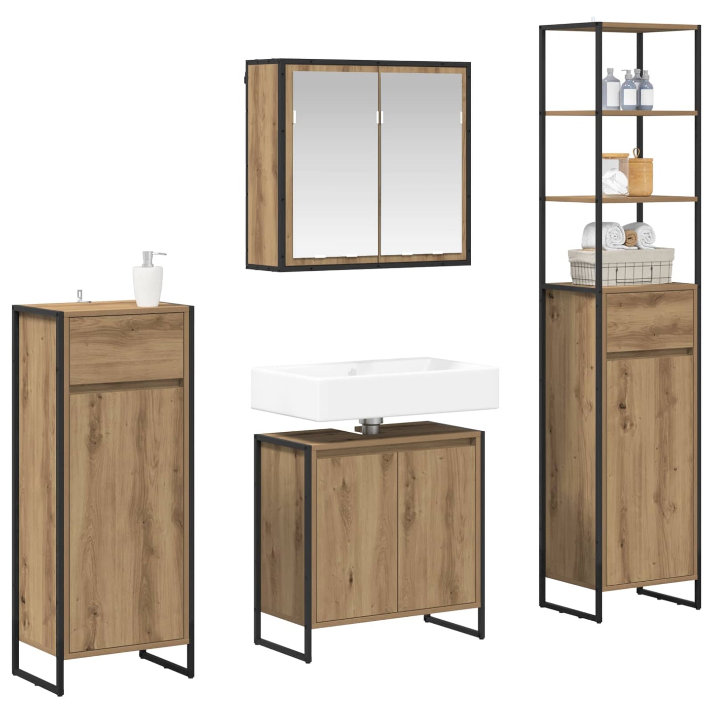 Bathroom Furniture Set with Drawer Artisan Oak Engineered Wood