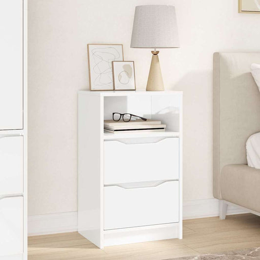 Bedside Table High Gloss White 40 x 30 x 467 cm Engineered Wood