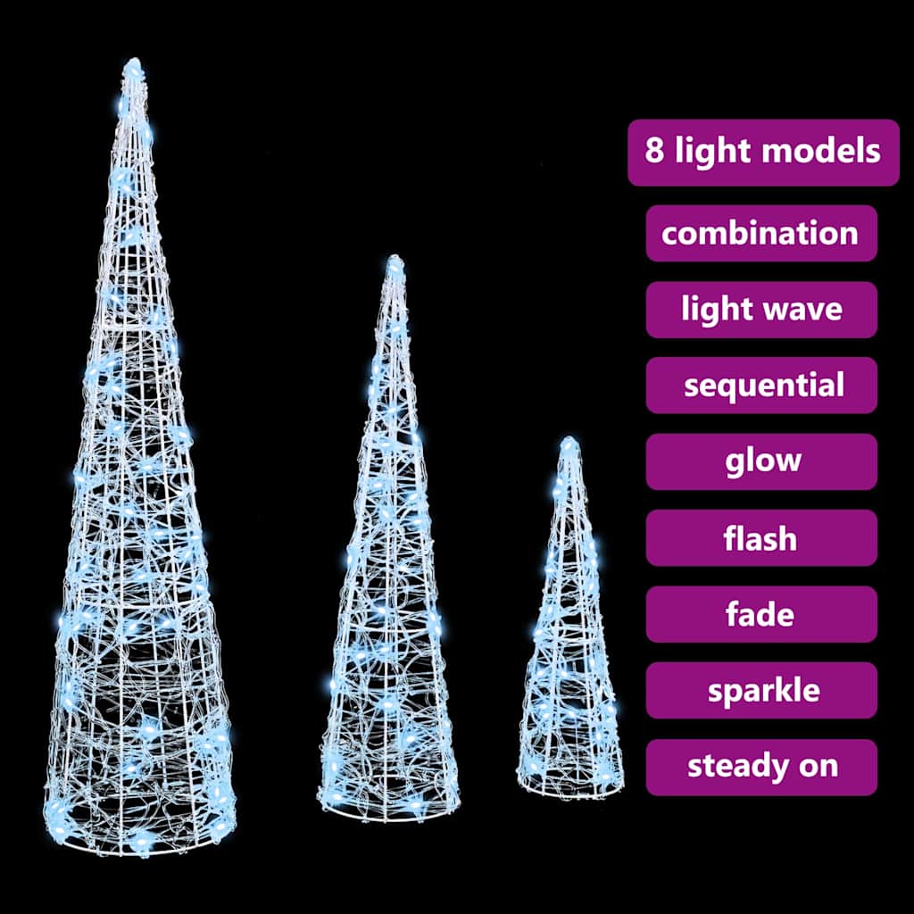 Christmas Tree 3 pcs Cold white 20 x 20 x 80 cm Acrylic