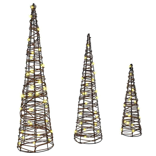 Christmas Tree 3 pcs Warm white 20 x 20 x 80 cm Rattan