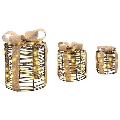 Gift Box Decoration 3 pcs Warm white 20 x 20 x 20 cm Rattan