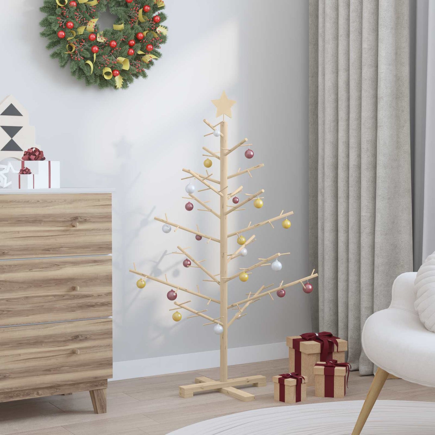 Wooden Christmas Tree with Stand Natural 125 cm Solid pine wood