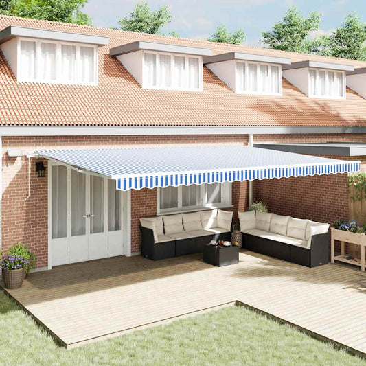 Retractable Awning with Blue and white 6 x 3 m Fabric and metal