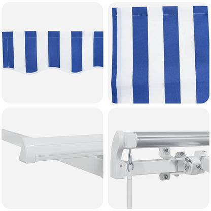 Retractable Awning with Blue and white 5 x 3 m Fabric and metal