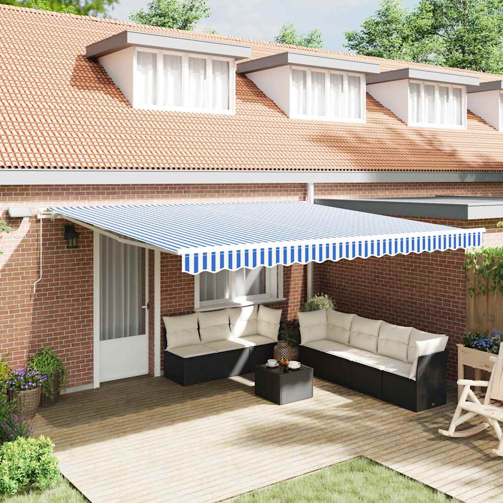 Retractable Awning with Blue and white 5 x 3 m Fabric and metal
