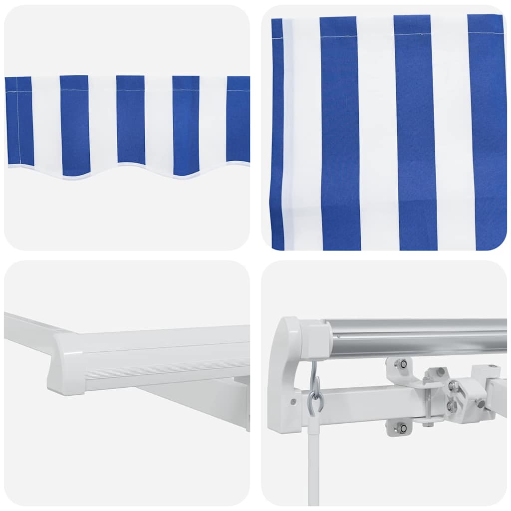 Retractable Awning Blue and white 4.5 x 3 m Fabric and metal
