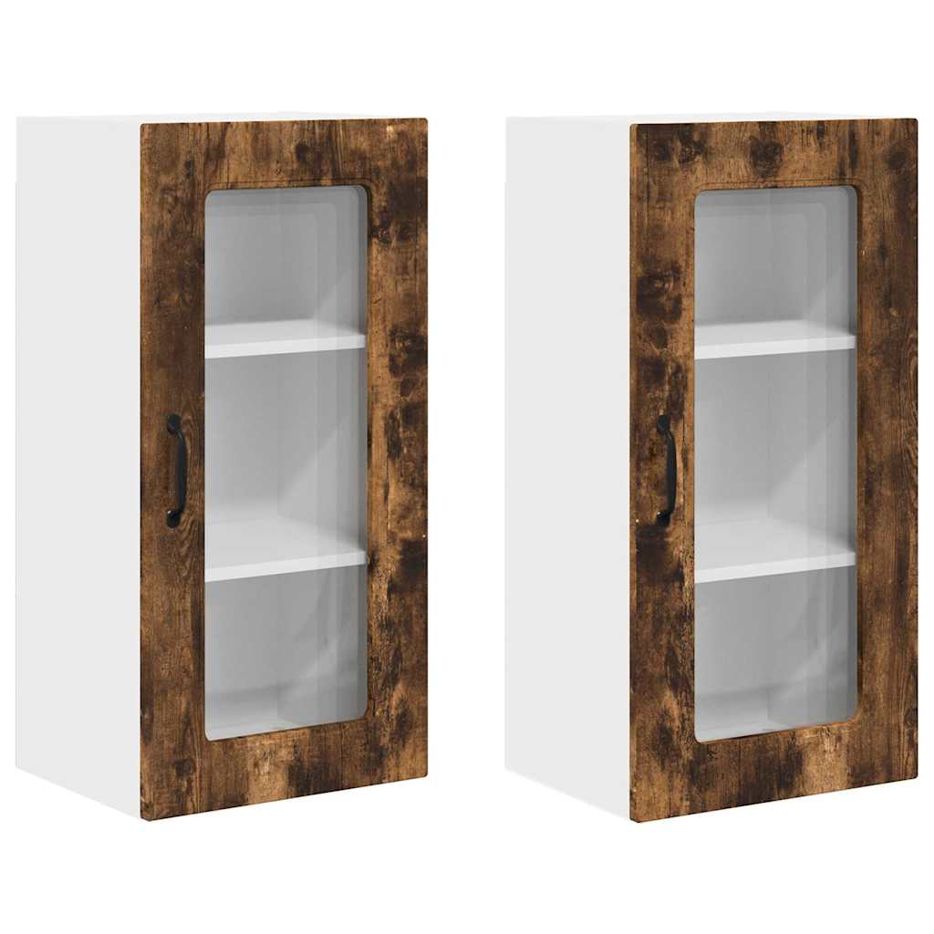 Kitchen Wall Cabinet with Door 2 pcs Smoked Oak 40 x 31 x 80 cm