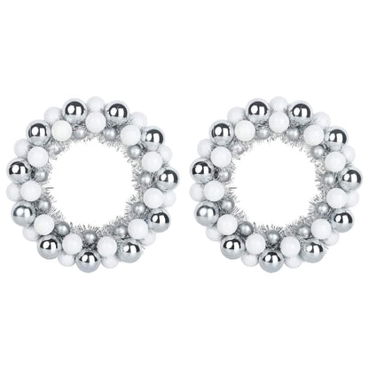 Christmas Ball Wreathes 2 pcs White and Silver 33 x 33 x 7 cm