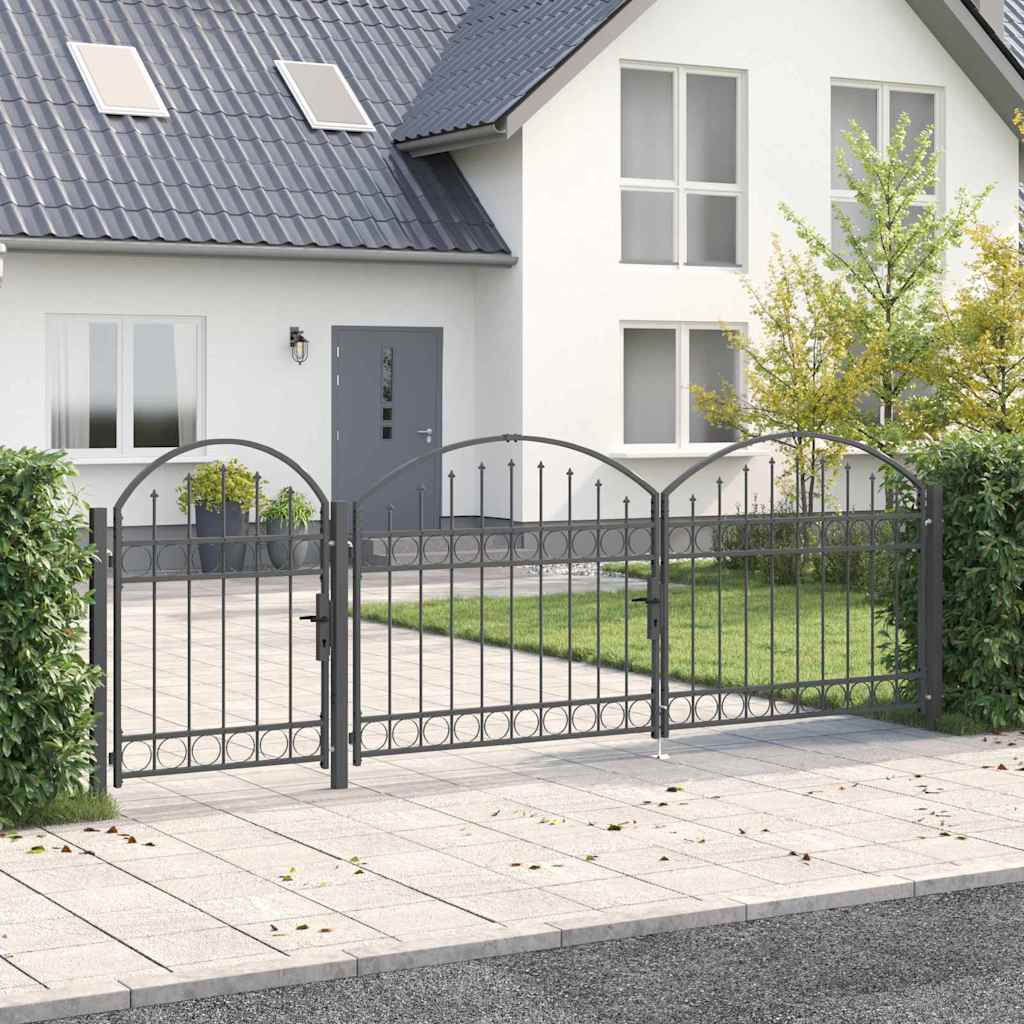 Garden Fence Gate with Arched Top Grey 4 x 1.25 m Steel