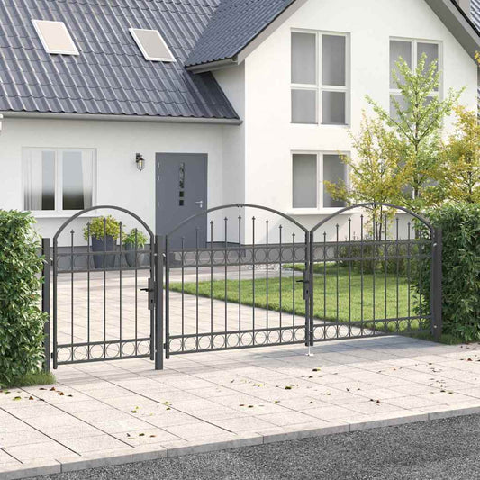 Garden Fence Gate with Arched Top Grey 4 x 1.25 m Steel
