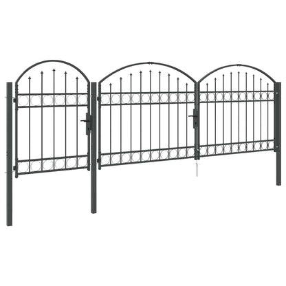 Garden Fence Gate with Arched Top Grey 4 x 1.25 m Steel