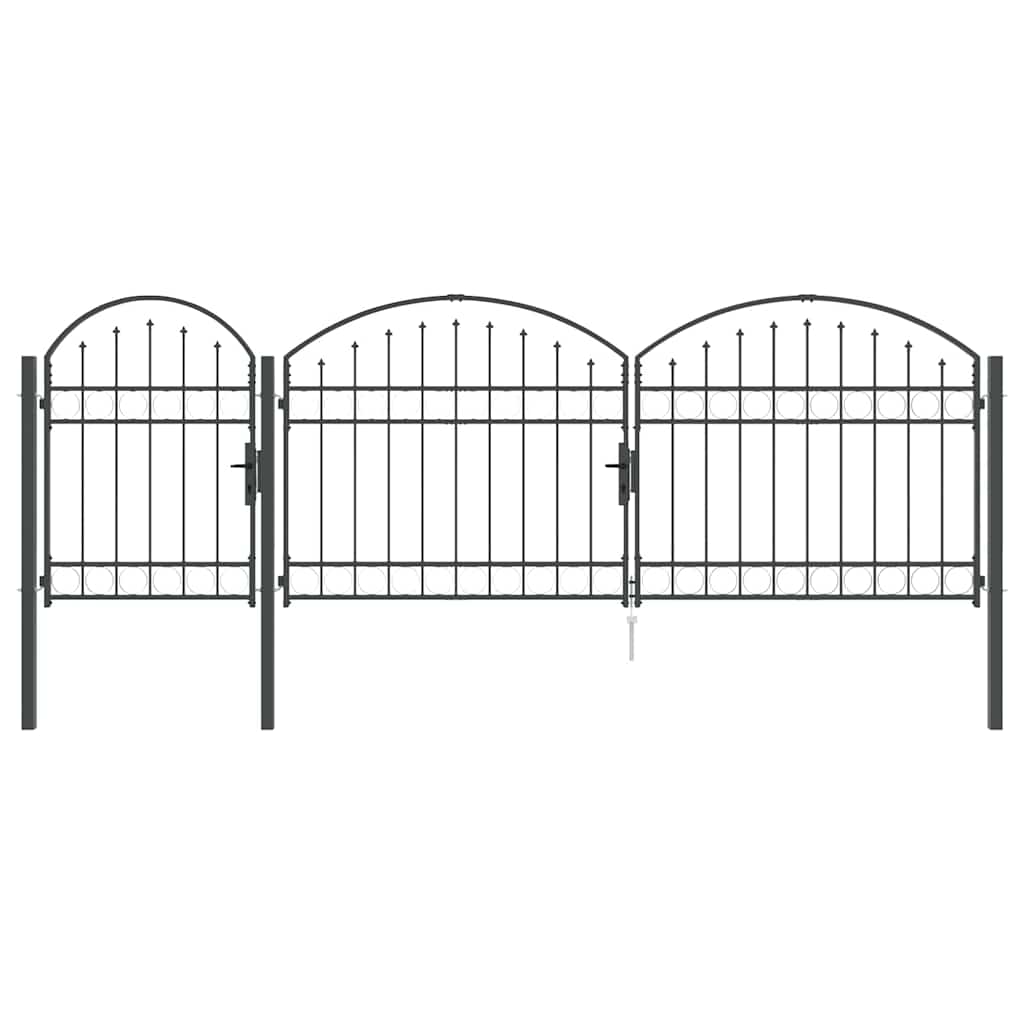 Garden Fence Gate with Arched Top Grey 4 x 1.25 m Steel