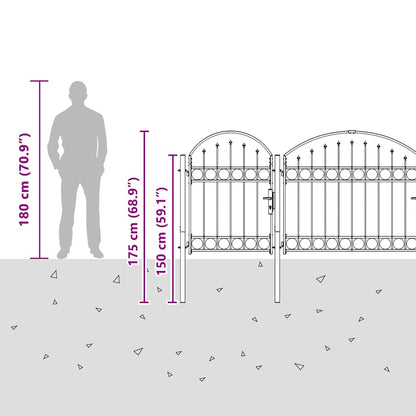 Garden Fence Gate with Arched Top Grey 4 x 1.25 m Steel