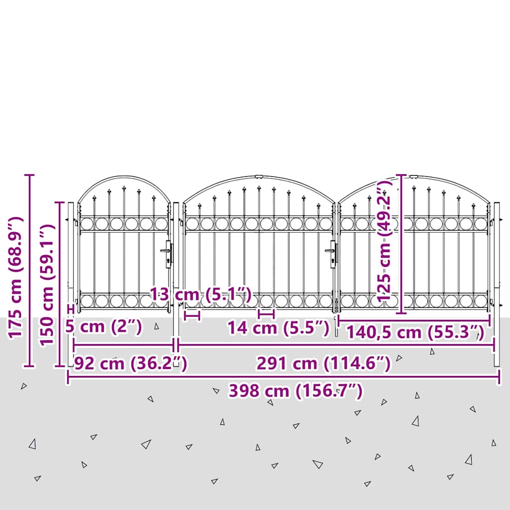 Garden Fence Gate with Arched Top Grey 4 x 1.25 m Steel