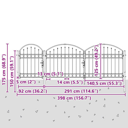 Garden Fence Gate with Arched Top Grey 4 x 1.25 m Steel