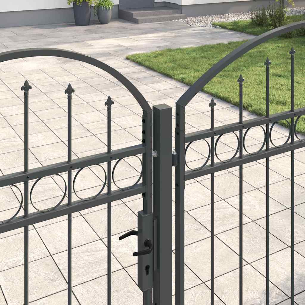 Garden Fence Gate with Arched Top Grey 400 x 100 cm Steel