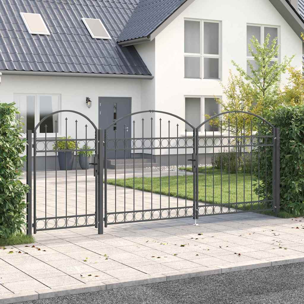 Garden Fence Gate with Arched Top Grey 400 x 100 cm Steel