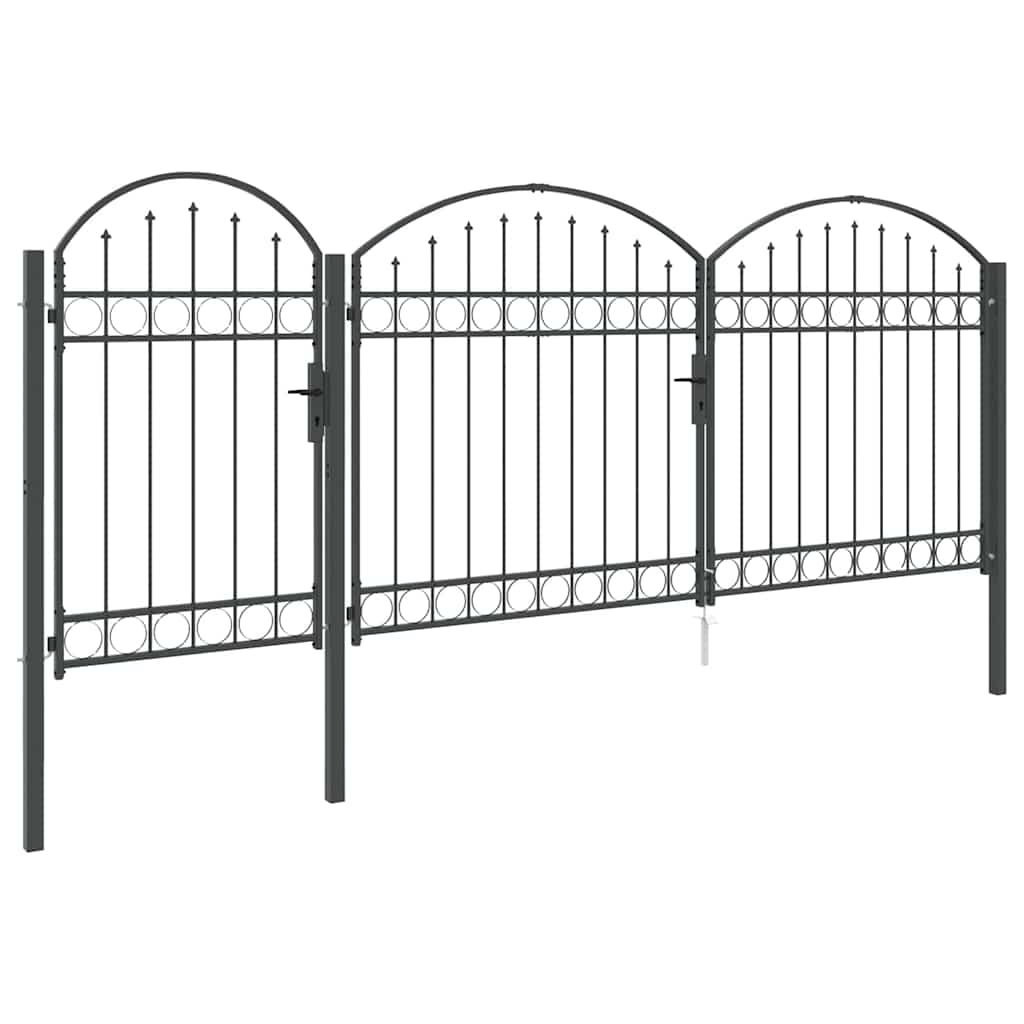 Garden Fence Gate with Arched Top Grey 400 x 100 cm Steel