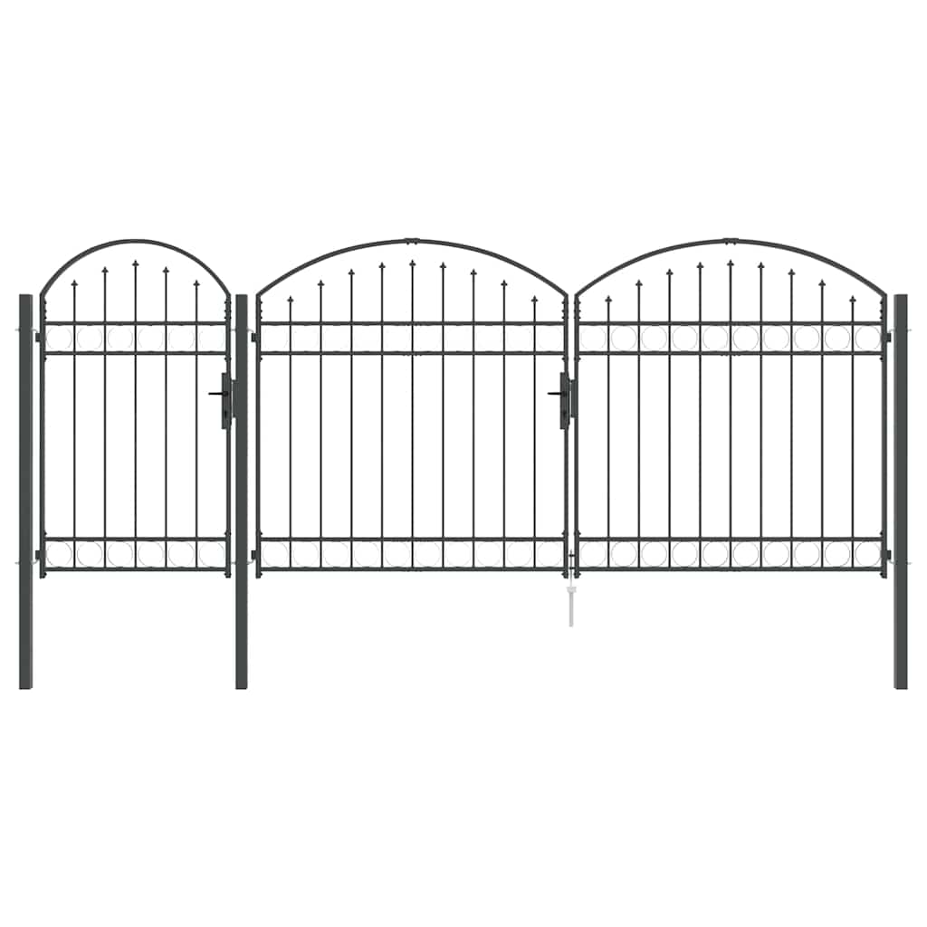 Garden Fence Gate with Arched Top Grey 400 x 100 cm Steel