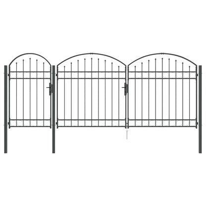 Garden Fence Gate with Arched Top Grey 400 x 100 cm Steel