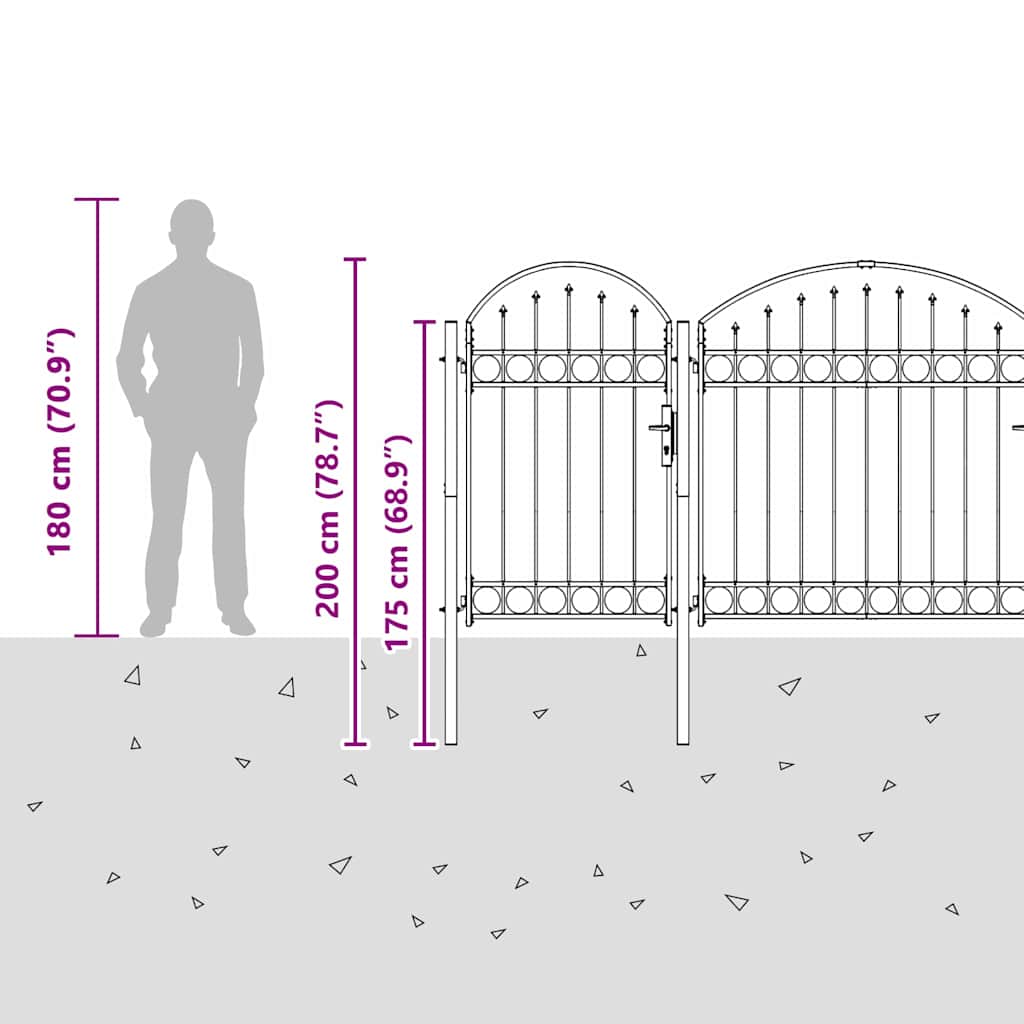 Garden Fence Gate with Arched Top Grey 400 x 100 cm Steel
