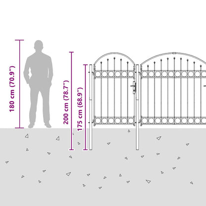 Garden Fence Gate with Arched Top Grey 400 x 100 cm Steel