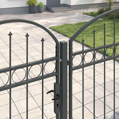 Garden Fence Gate with Arched Top Grey 400 x 125 cm Steel