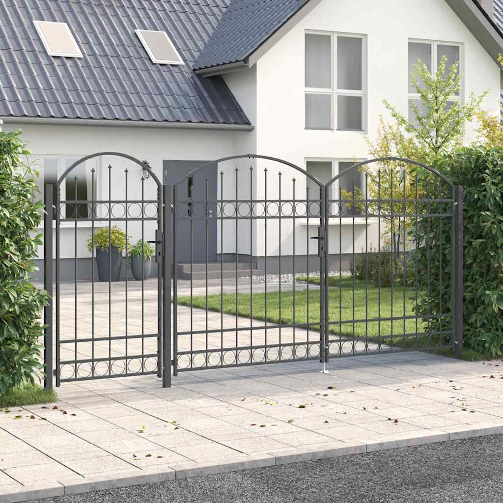 Garden Fence Gate with Arched Top Grey 400 x 125 cm Steel