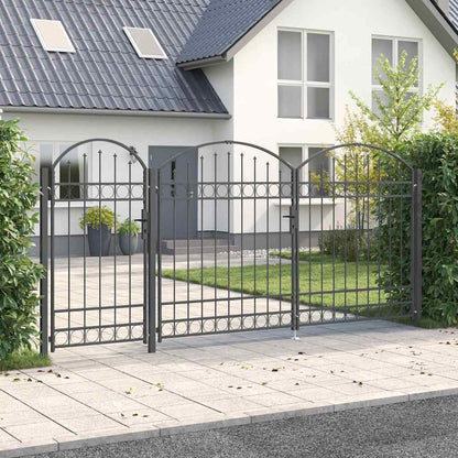 Garden Fence Gate with Arched Top Grey 400 x 125 cm Steel