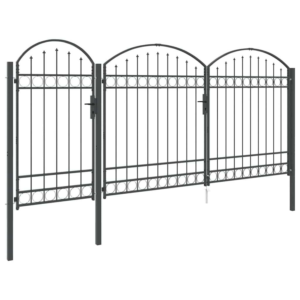 Garden Fence Gate with Arched Top Grey 400 x 125 cm Steel