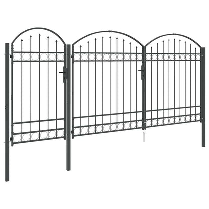 Garden Fence Gate with Arched Top Grey 400 x 125 cm Steel
