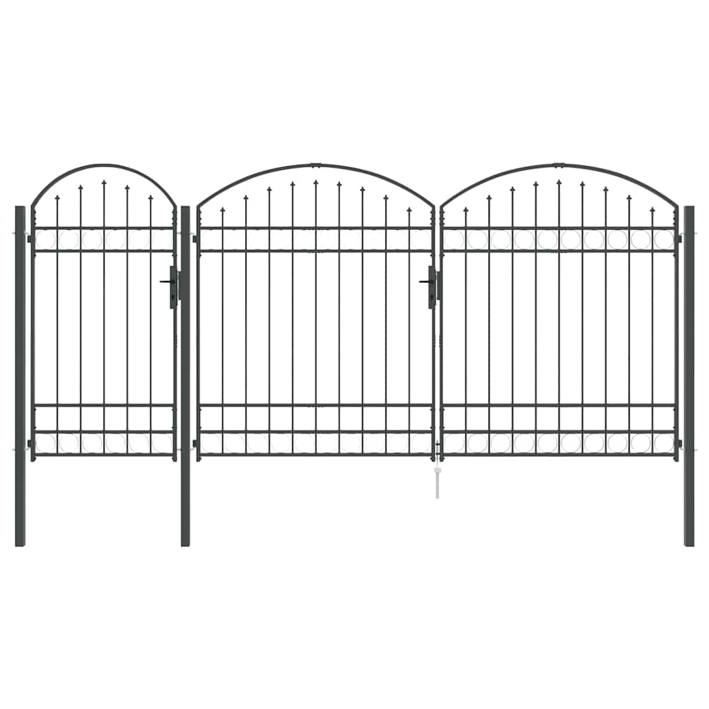 Garden Fence Gate with Arched Top Grey 400 x 125 cm Steel