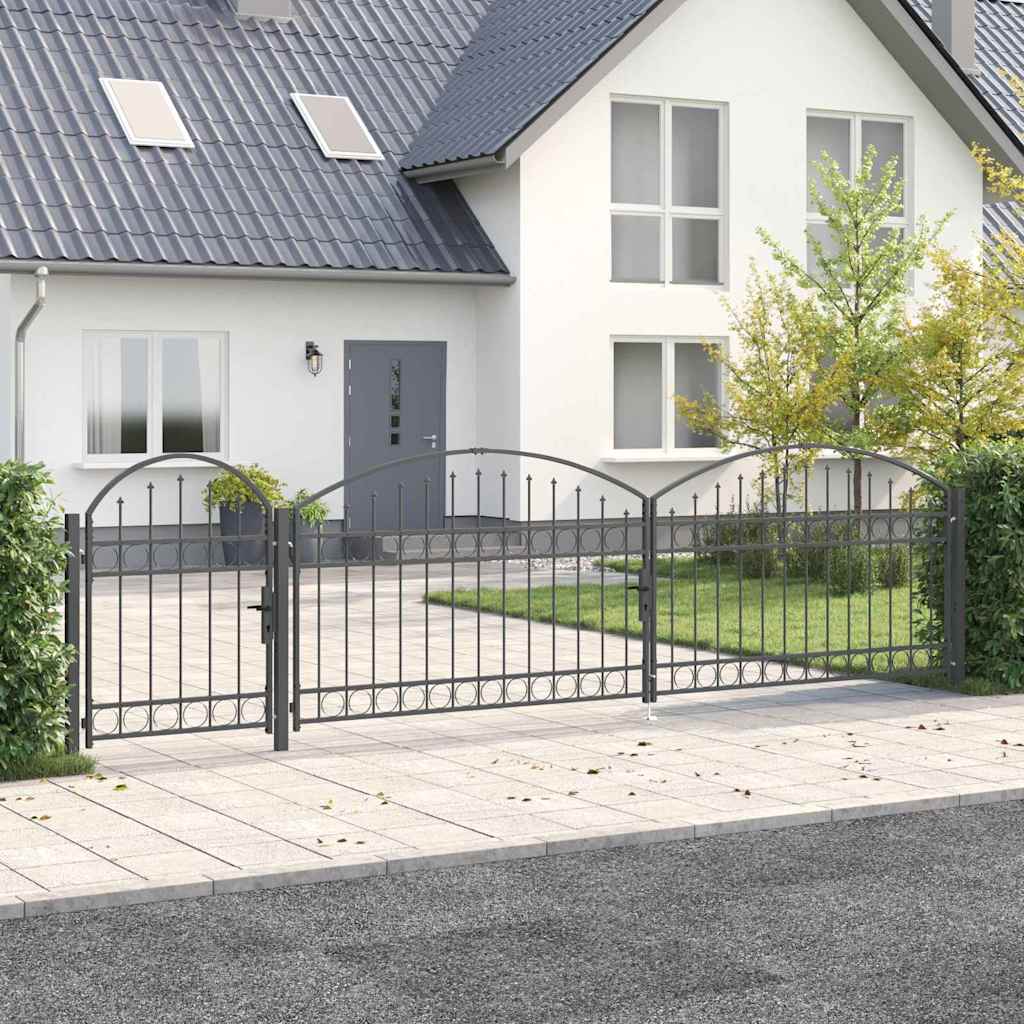 Garden Fence Gate with Arched Top Grey 500 x 75 cm Steel