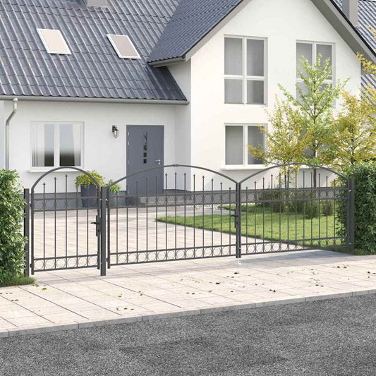 Garden Fence Gate with Arched Top Grey 500 x 75 cm Steel