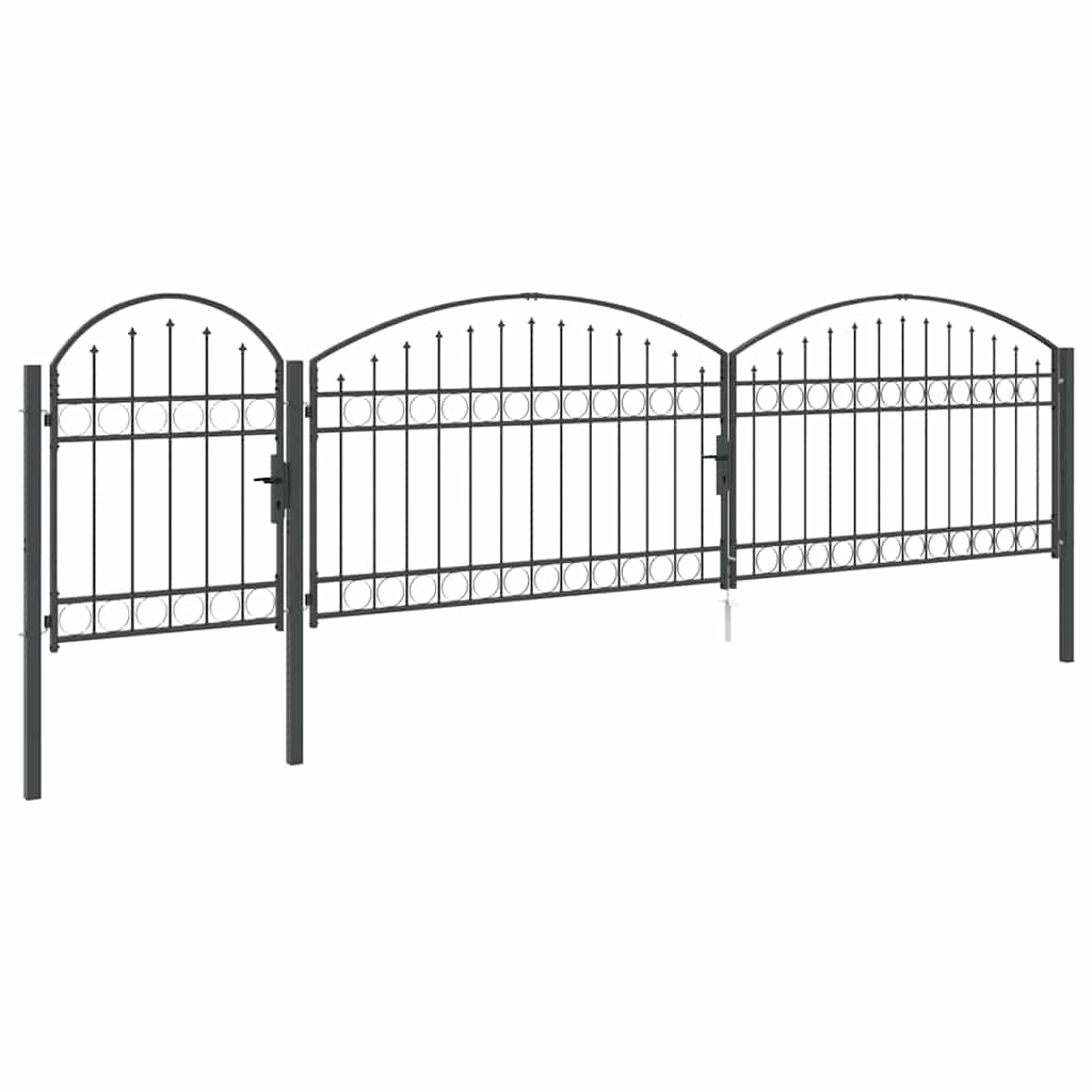 Garden Fence Gate with Arched Top Grey 500 x 75 cm Steel