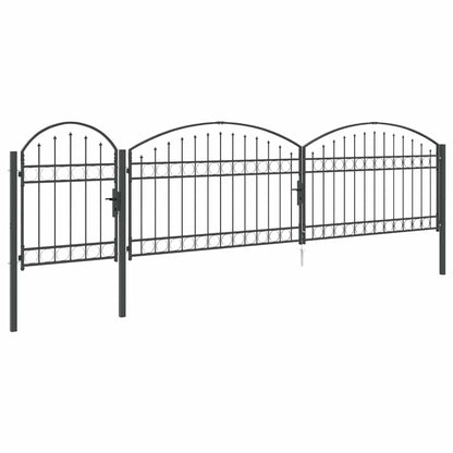 Garden Fence Gate with Arched Top Grey 500 x 75 cm Steel