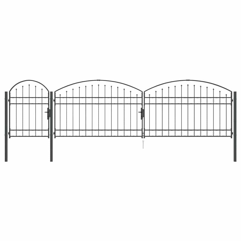 Garden Fence Gate with Arched Top Grey 500 x 75 cm Steel