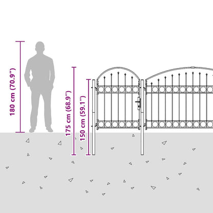 Garden Fence Gate with Arched Top Grey 500 x 75 cm Steel